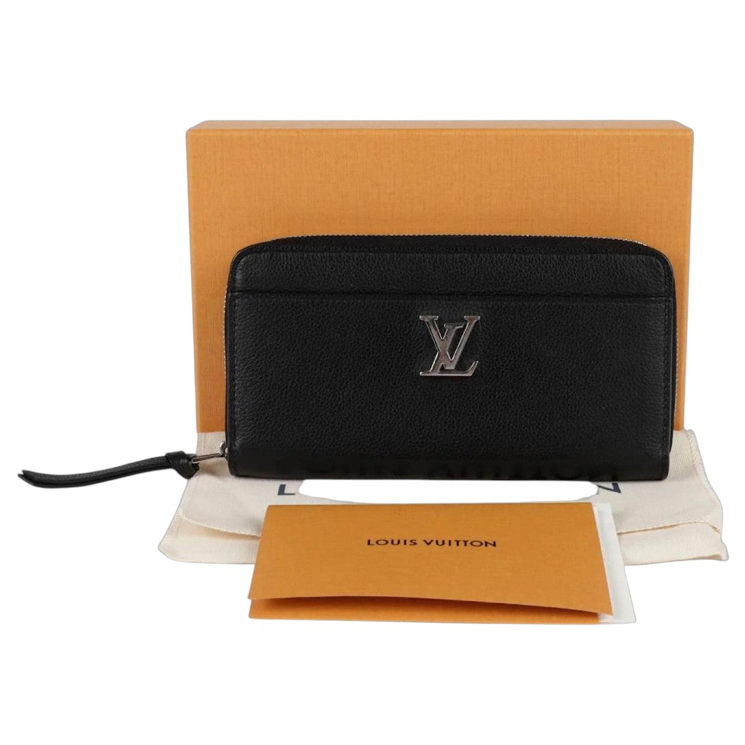 Louis Vuitton Calfskin Leather Logo Accent Zippy Lock Me Long Wallet Black