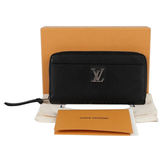 Louis Vuitton Calfskin Leather Logo Accent Zippy Lock Me Long Wallet Black