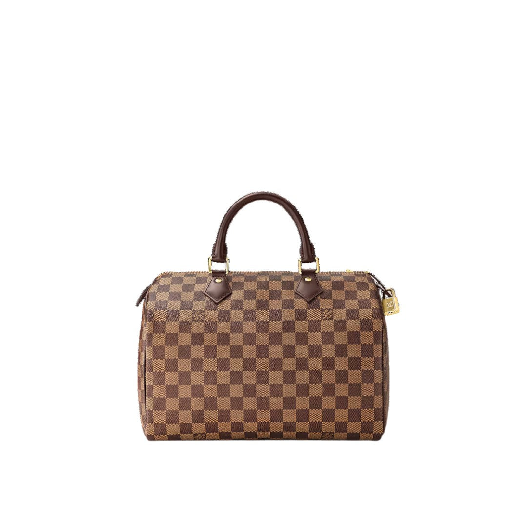 Louis Vuitton Damier Ebene Canvas Monogram Speedy 30 Tote Bag Brown