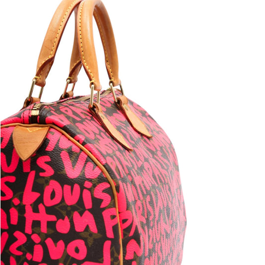 Louis Vuitton Leather Speedy30 Pink Graffiti Monogram Hand Bag Brown