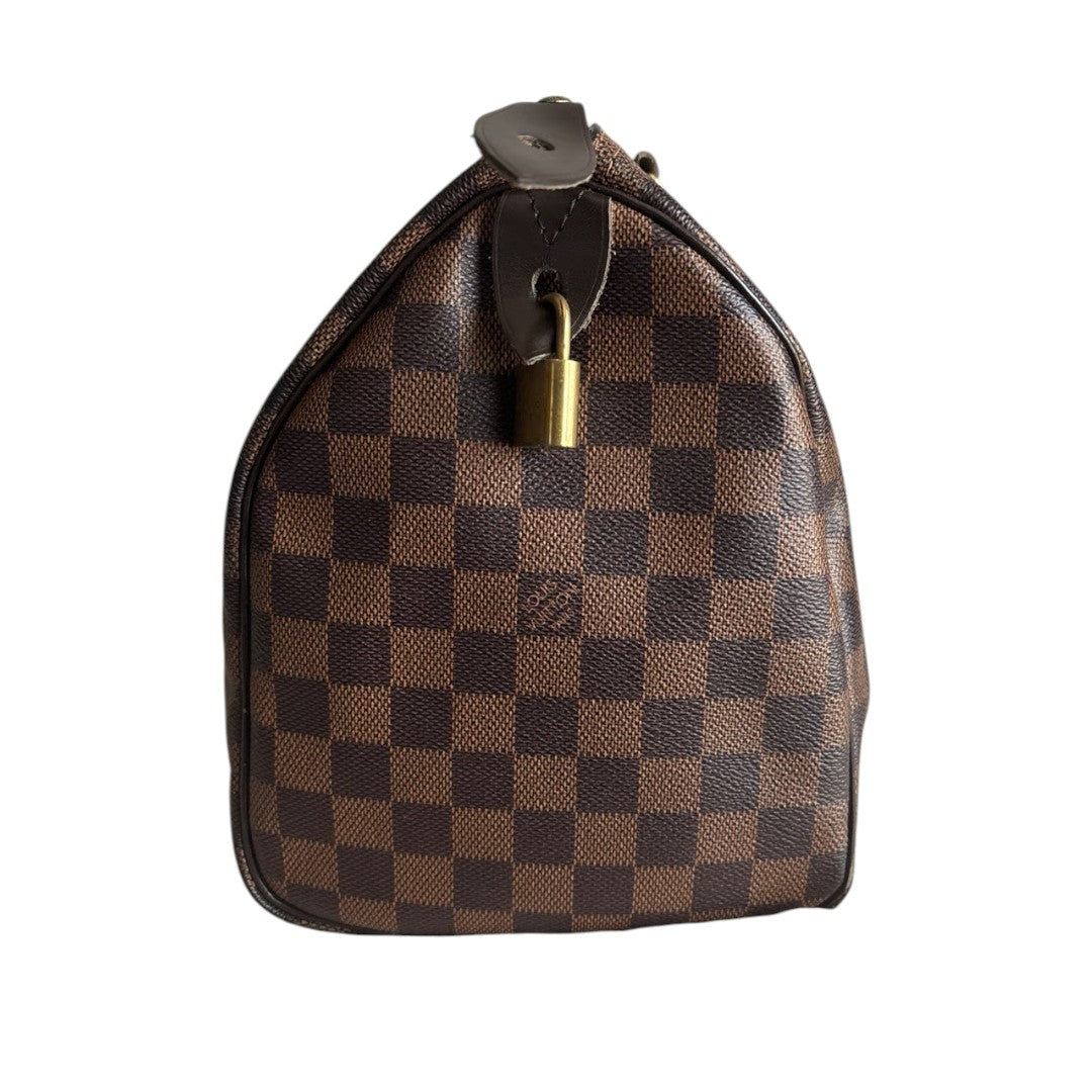 Louis Vuitton Damier Ebene Canvas Monogram Speedy 30 Tote Bag Brown