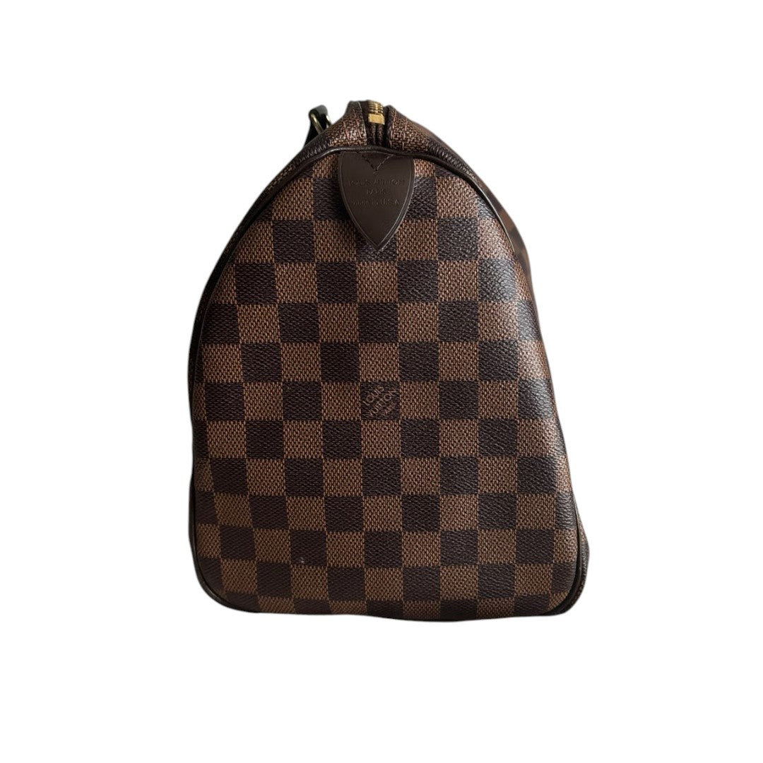 Louis Vuitton Damier Ebene Canvas Monogram Speedy 30 Tote Bag Brown