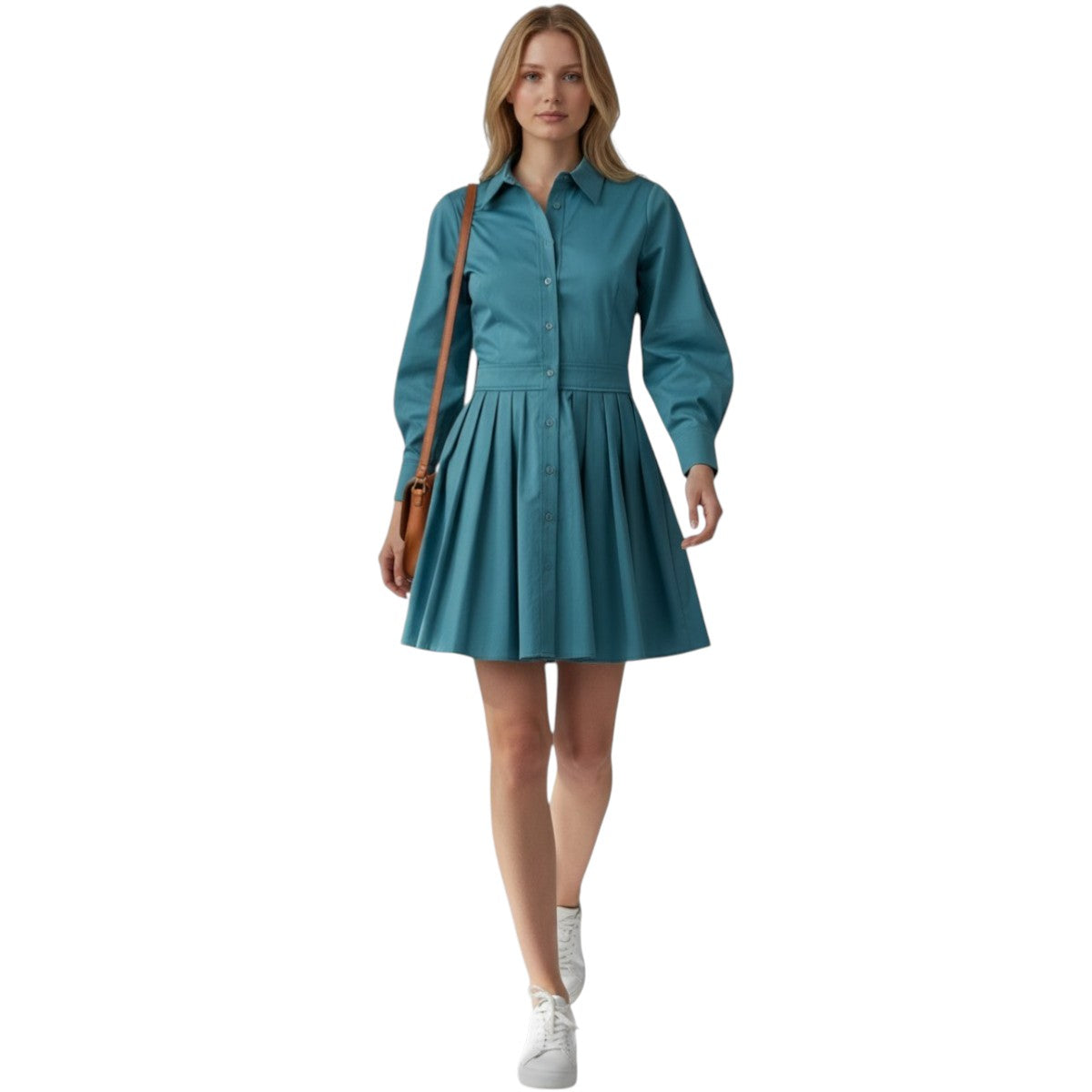 Alexis Cotton Blend Mirielle Button Up Pleated Mini Dress