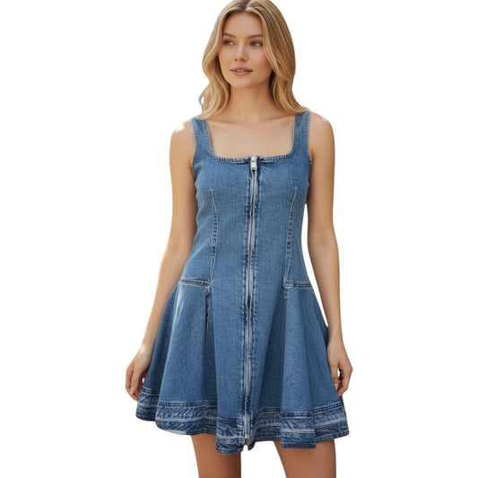 Simkhai Cotton Blend Denim Eleodra Pleated Mini Dress