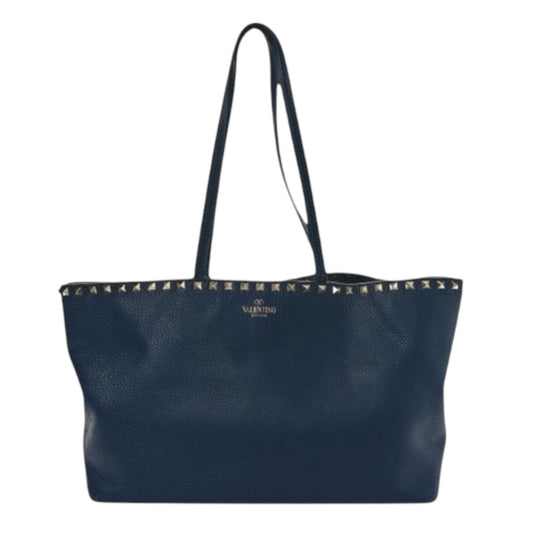 Valentino Garavani Grained Calfskin Rockstud Accent Vitello Shoulder Tote Blue