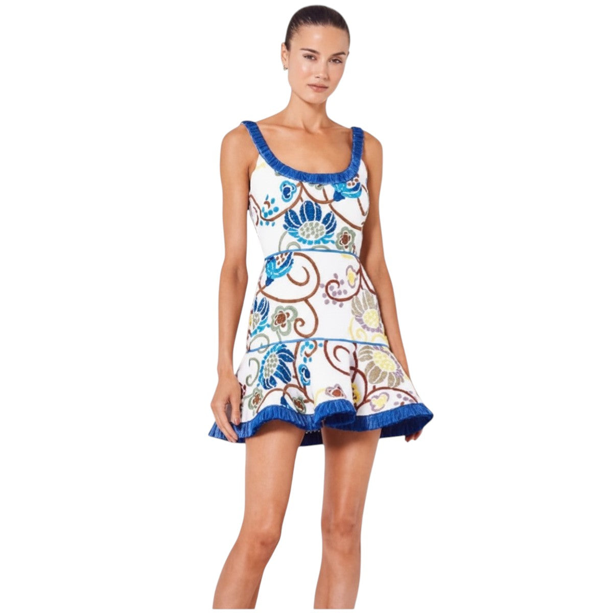 Alexis Linen Ricci Floral Embroidered Sleeveless Mini Dress
