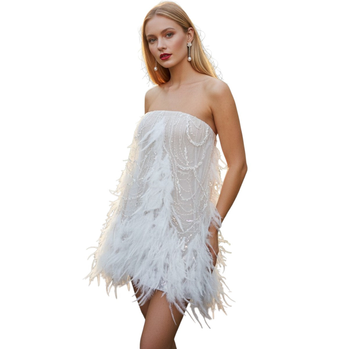 Helsi Stevie Feather Trim Strapless Mini Dress