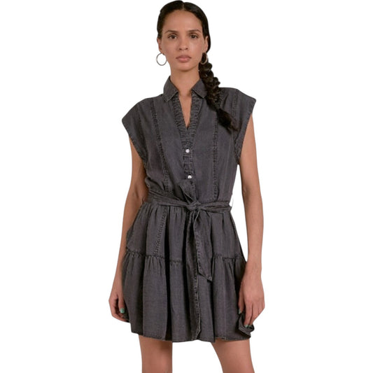 Elan Denim Chambray Collared Mini Shirt Dress
