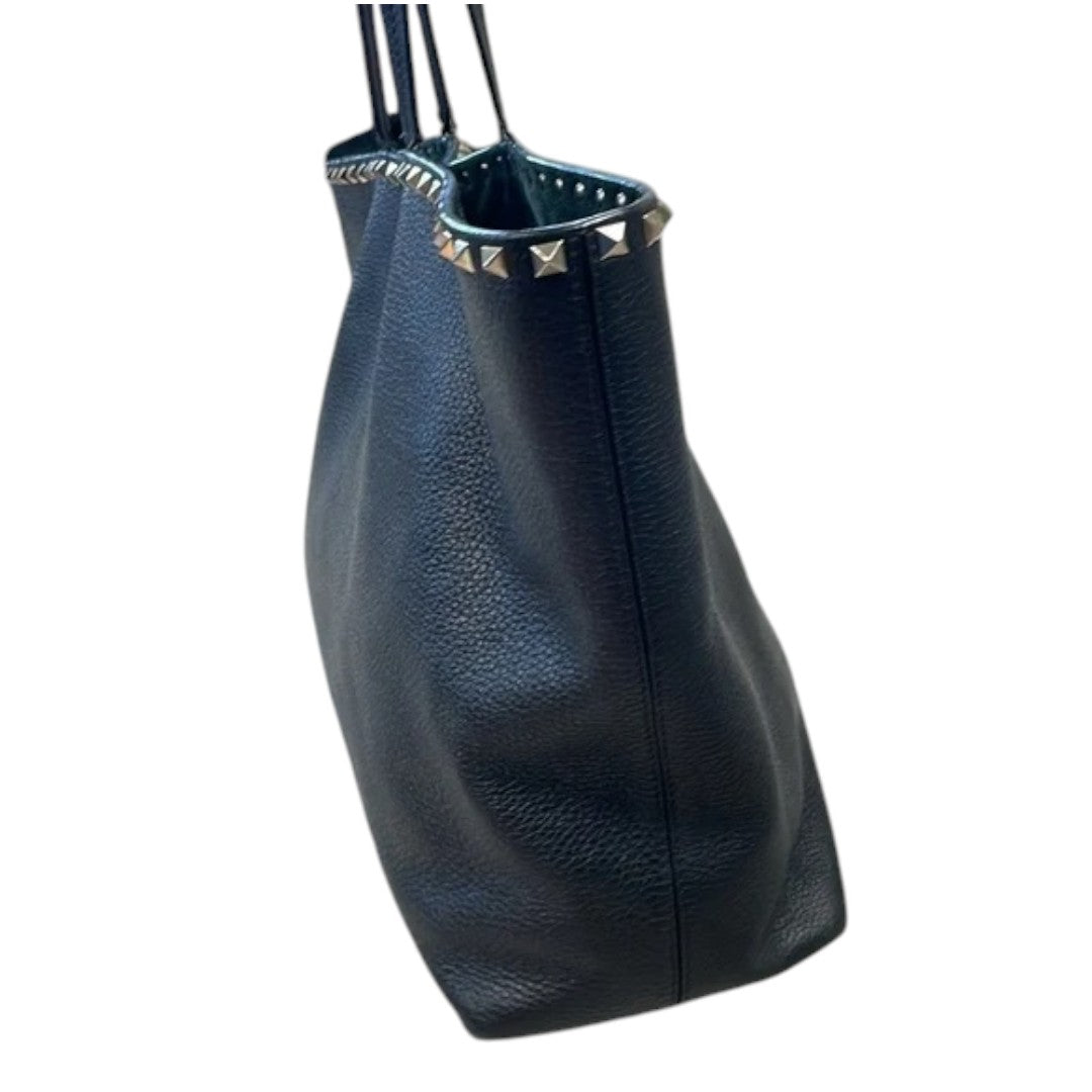 Valentino Garavani Grained Calfskin Rockstud Accent Vitello Shoulder Tote Blue