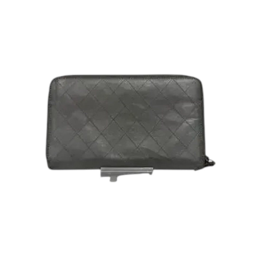 Chanel Quilted Lambskin CC Logo Accent Zip Around Wallet Silver