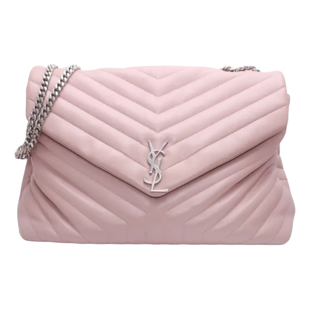 Saint Laurent Pink Calfskin Monogram Loulou Chain Satchel Medium Shoulder Bag