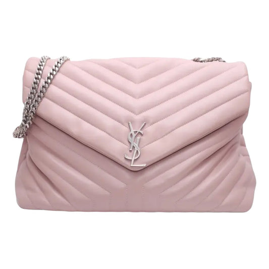Saint Laurent Pink Calfskin Monogram Loulou Chain Satchel Medium Shoulder Bag