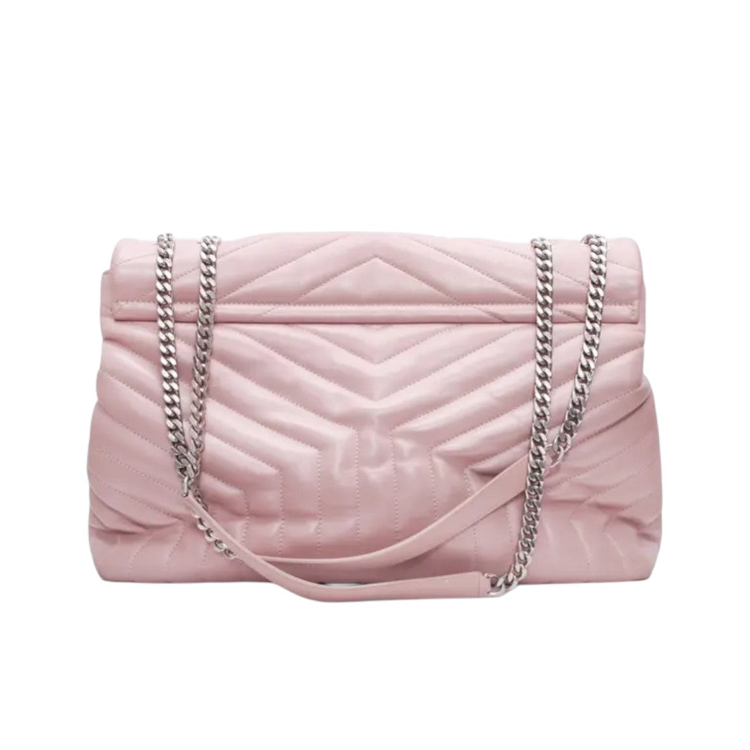 Saint Laurent Pink Calfskin Monogram Loulou Chain Satchel Medium Shoulder Bag