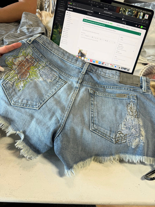 joe's jeans light blue shorts with flowers on back pockets size 29
