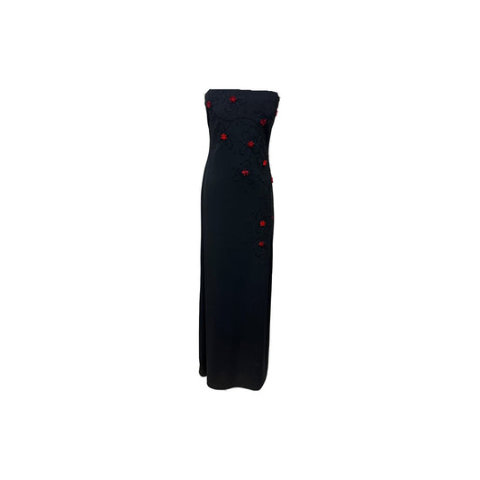 JS Boutique black beaded maxi dress with red flowers