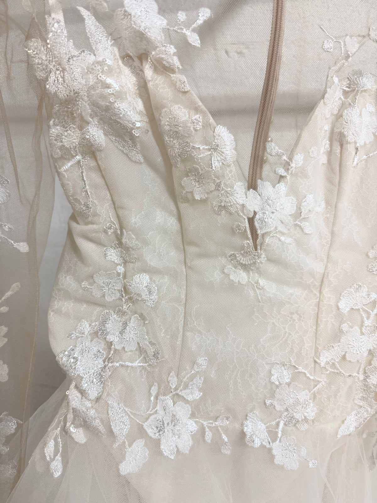 Ines by Ines Di Santo Floral Applique Long Sleeve Wedding Gown