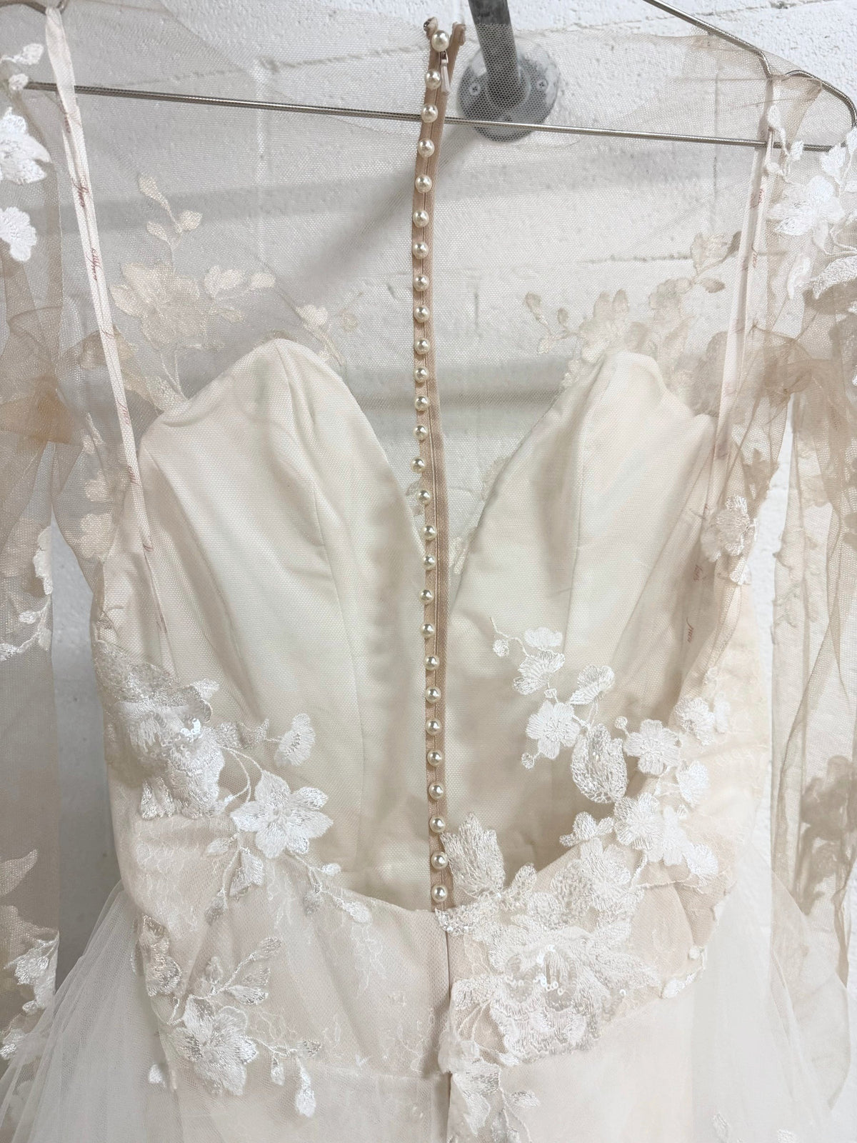 Ines by Ines Di Santo Floral Applique Long Sleeve Wedding Gown