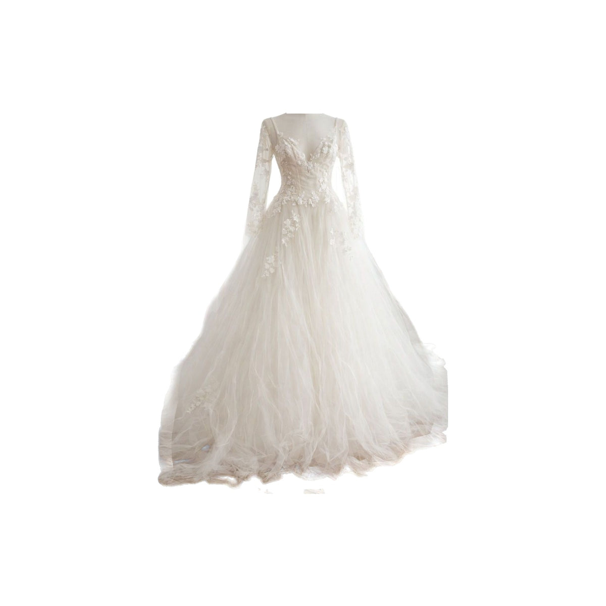 Ines by Ines Di Santo Floral Applique Long Sleeve Wedding Gown