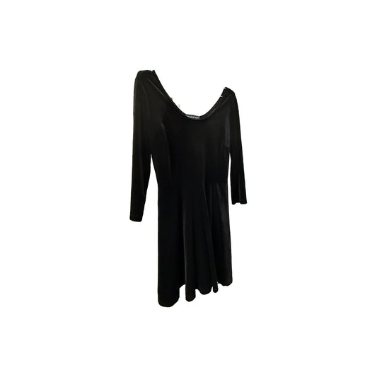 Derek Heart Velvet Stretch Long Sleeve Pleated A-line Mini Dress Black Size M