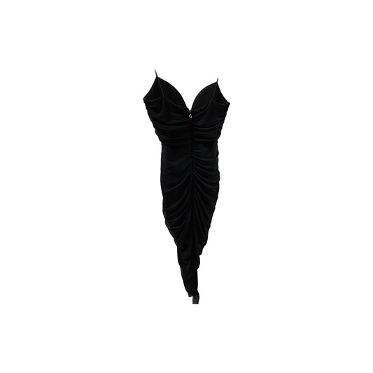 Nookie Nylon Moscow Ruched Asymmetric Maxi Evening Gown Black Women's Size L