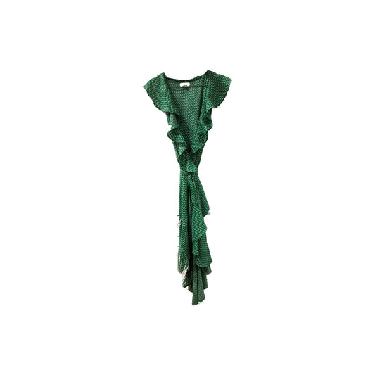 Max Studio Printed Ruffled Accent Asymmetric Midi Wrap Dress Green Size Large