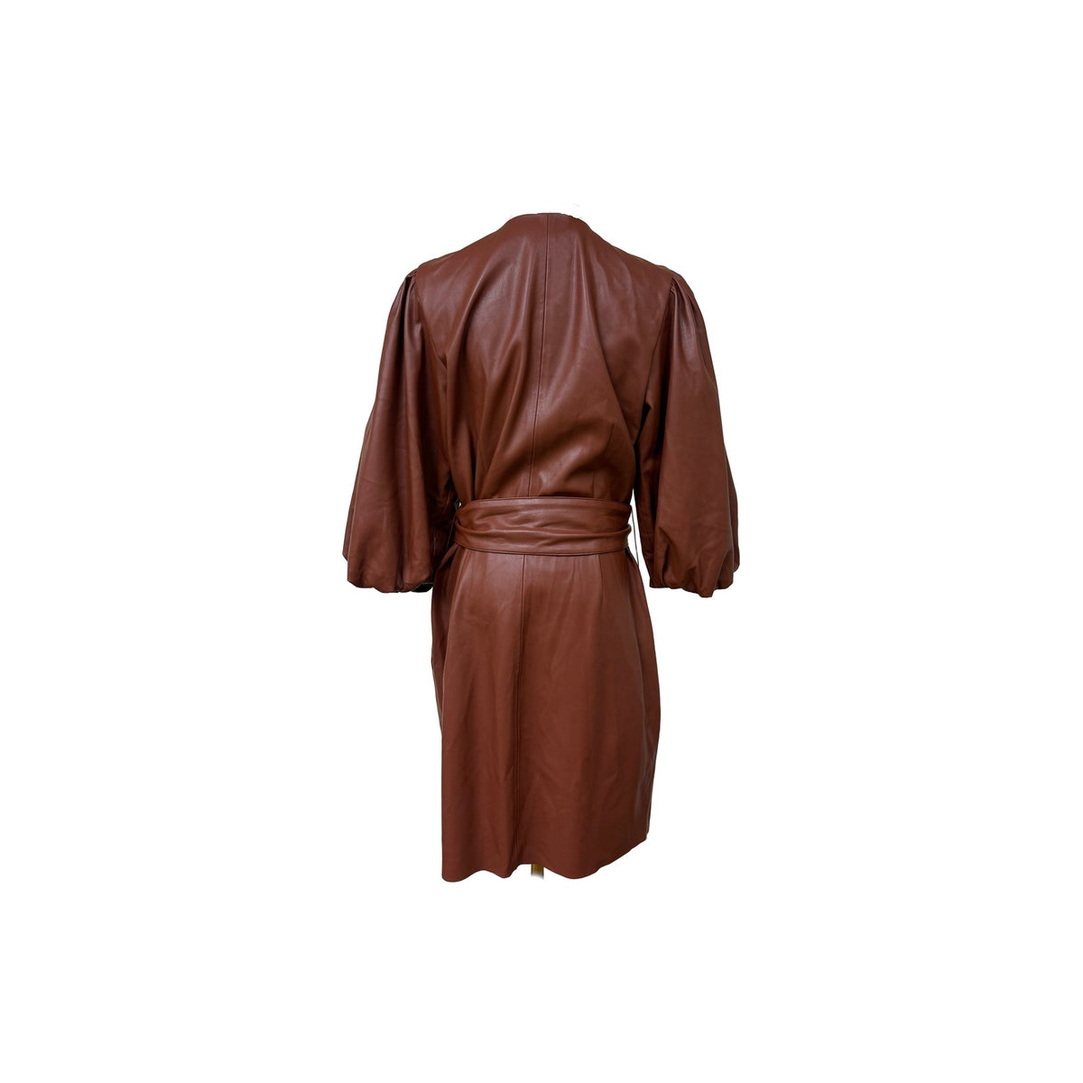 INC International Concept Faux Leather Puff Sleeve Wrap Dress Brown Size 10