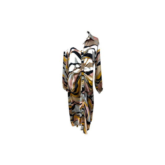 Ma Cherie Abstract Print Long Sleeve Button Up Midi Dress Multicolored Size L