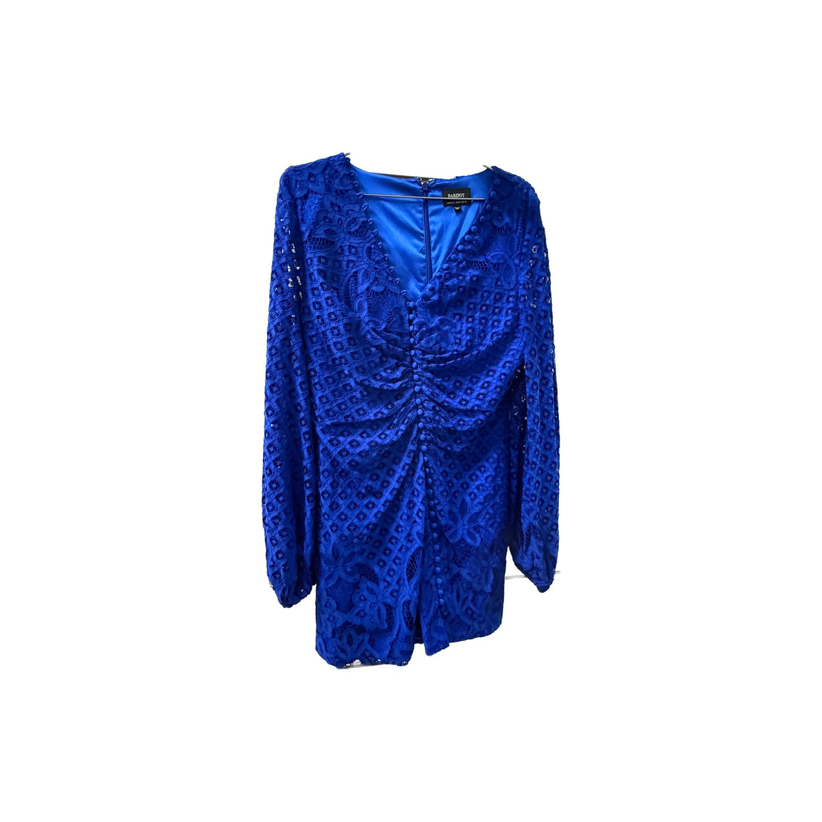 Bardot Lily Cobalt Lace Front Button V-neck Long Sleeve Mini Dress Blue Size 8
