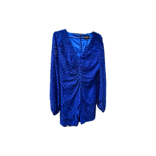 Bardot Lily Cobalt Lace Front Button V-neck Long Sleeve Mini Dress Blue Size 8