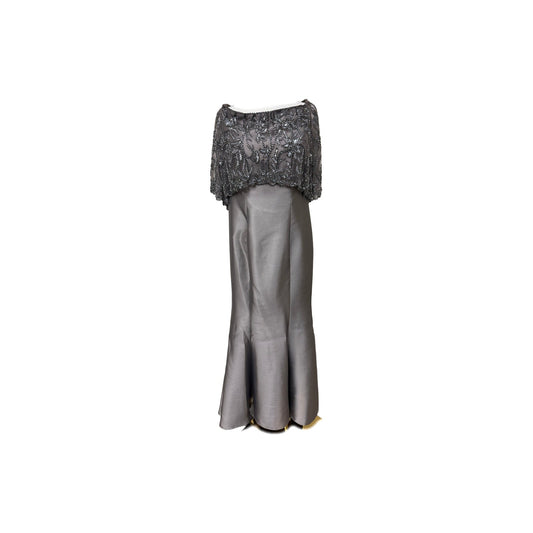 Montage by Mon Cheri Satin Rhinestone Beaded Off-Shoulder Maxi Gown Size 12