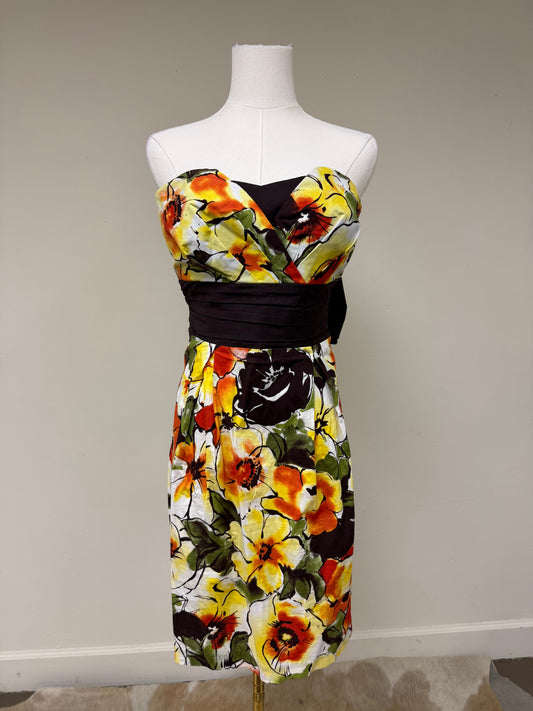 Trixxi Cocktail Dress Tube Top Ribbon Accent Multicolored Floral Mini Size 9