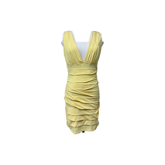 NWT Grass Collection Glamazon Bandage V-Neck Mini Bodycon Dress Yellow Size 6