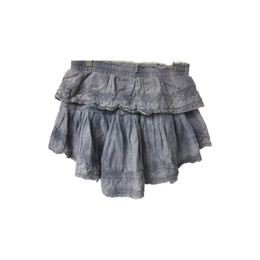 LoveShackFancy Cotton Lace Trim Ruffle Tiered Pleated Mini Skirt Gray Size P