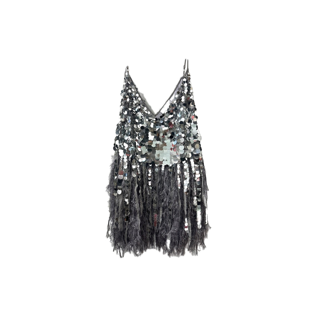 ASOS Edition Curve Paillette Sequin Faux Feather Hem Mini Dress Silver Size 18