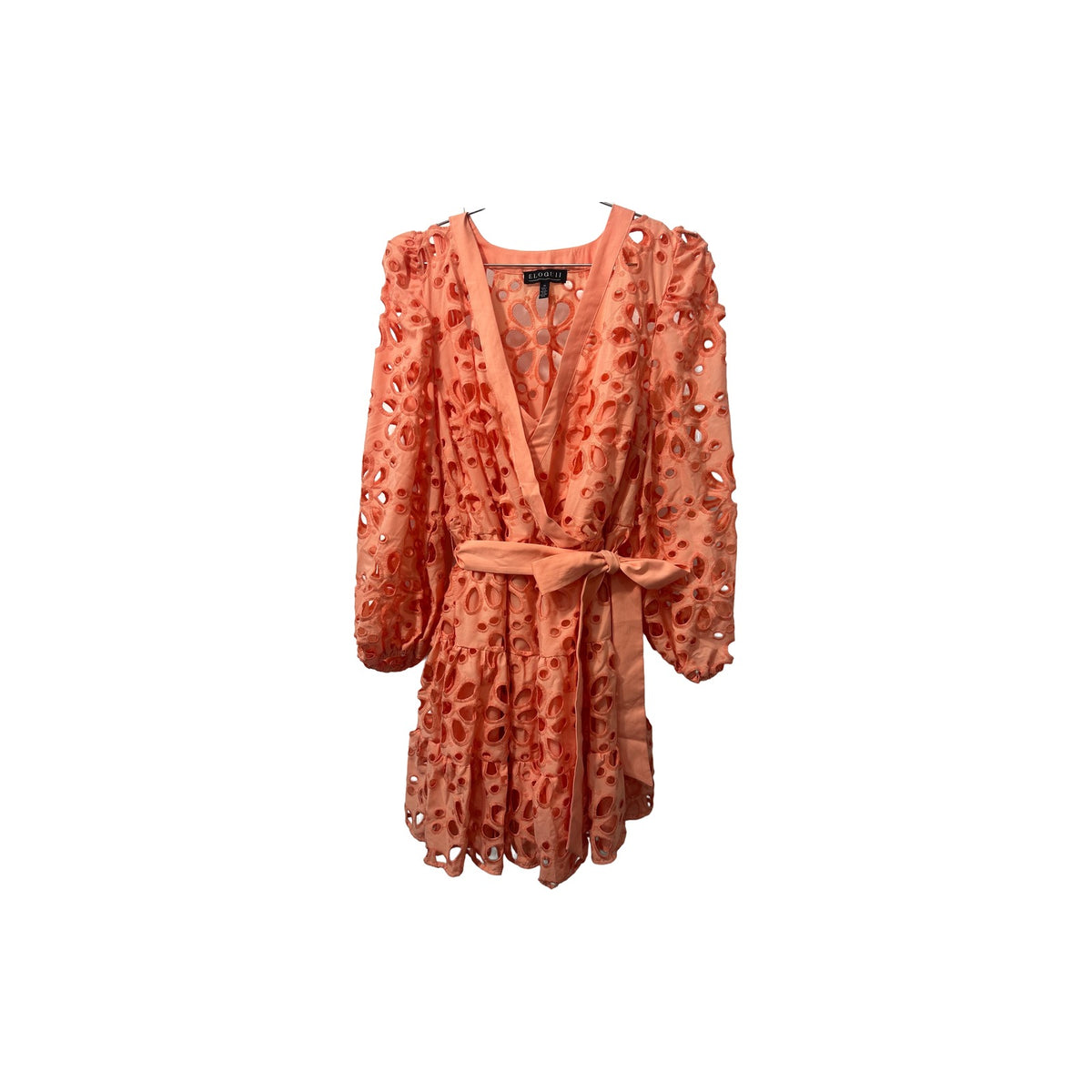 Eloquii Tiered Eyelet Longsleeves Belted Mini Dress Orange Size 16