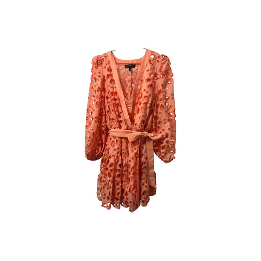 Eloquii Tiered Eyelet Longsleeves Belted Mini Dress Orange Size 16