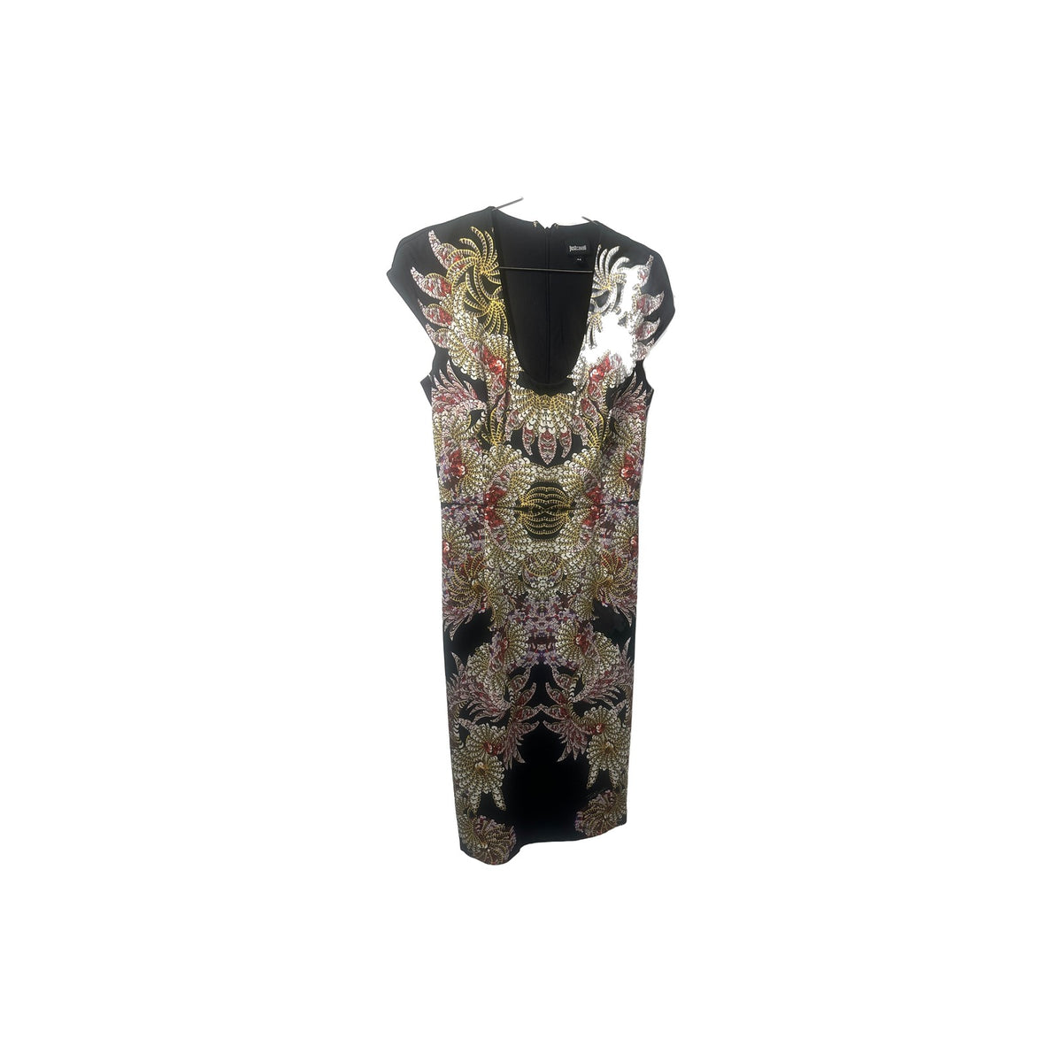 Just Cavalli Floral Print Cap Sleeve Sheath Mini Dress Black Size 44