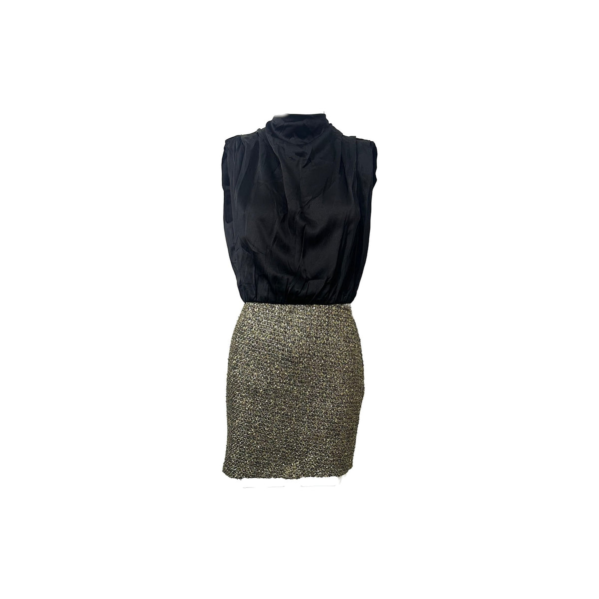 Amanda Uprichard Silk Brantley Mixed Media Cocktail Mini Dress Gold/Black&nbsp;