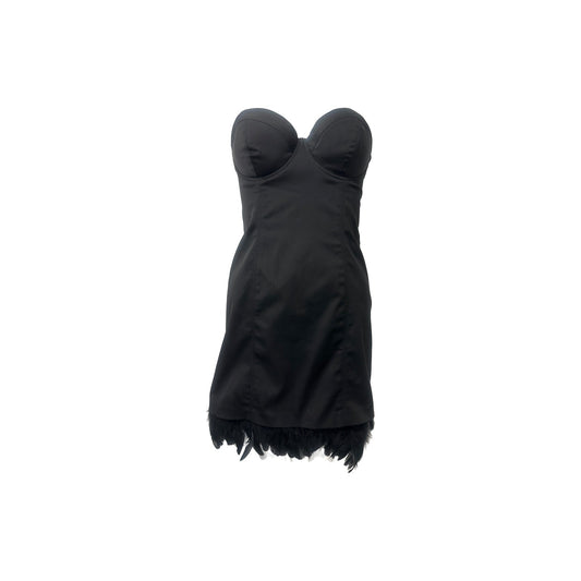 Guess By Marciano Cotton Feather Trim Strapless Corset Mini Dress Black Size 7