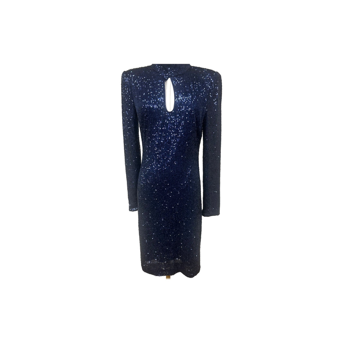 Vince Camuto Sequin Mock Neck Keyhole Sheath Sequin Mini Dress Navy Blue Size 8