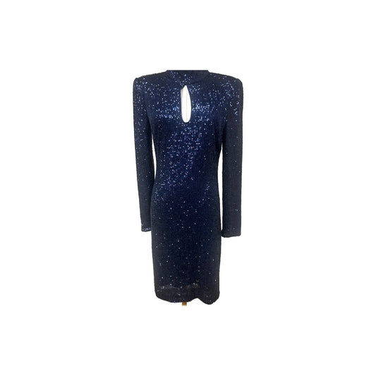 Vince Camuto Sequin Mock Neck Keyhole Sheath Sequin Mini Dress Navy Blue Size 8