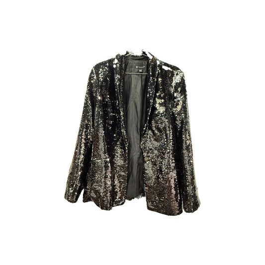 INC International Concepts Allover-Sequin Blazer Jacket Black Silver Size M