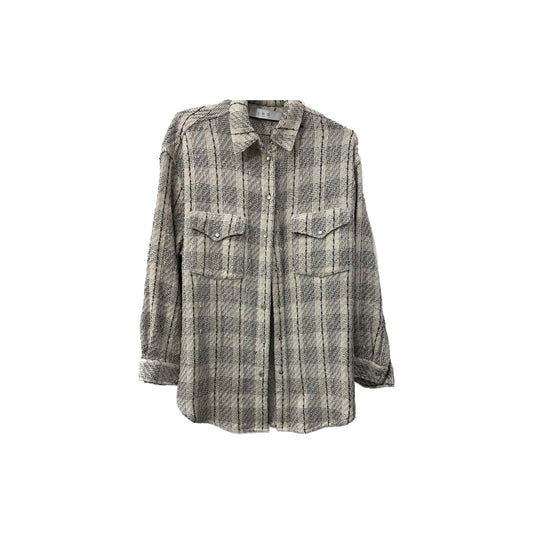 Iro Paris Cotton Blend Tweed Vicenta Long Sleeve Oversized Jacket Beige Size 34