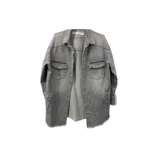 Iro Paris Cotton Denim Collared Long-Sleeve Frayed-Edge Shirt Grey Size 36