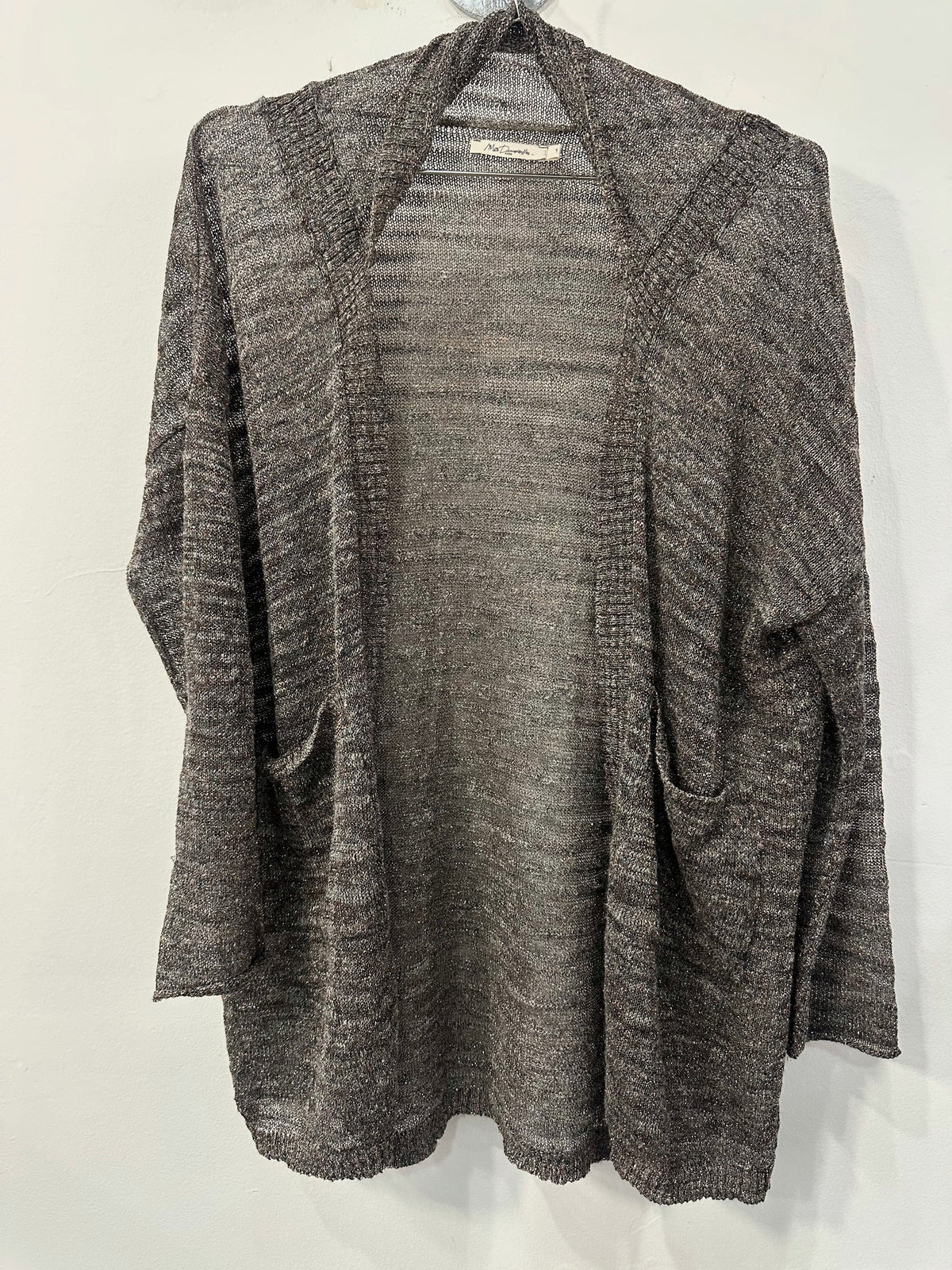 Mes Demoiselles Linen Blend Metallic Knit Open Sweater Cardigan Gray Size 1