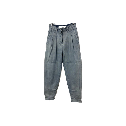 Iro Paris Cotton Denim Girvan Pleated High Rise Tapered Jeans Blue Size 34