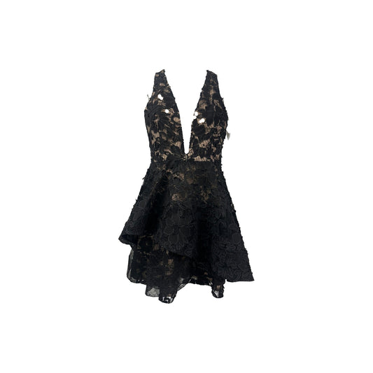 Edite Mode Elegant Floral Lace Layered Ruffle Mini Dress Black Women's Size M