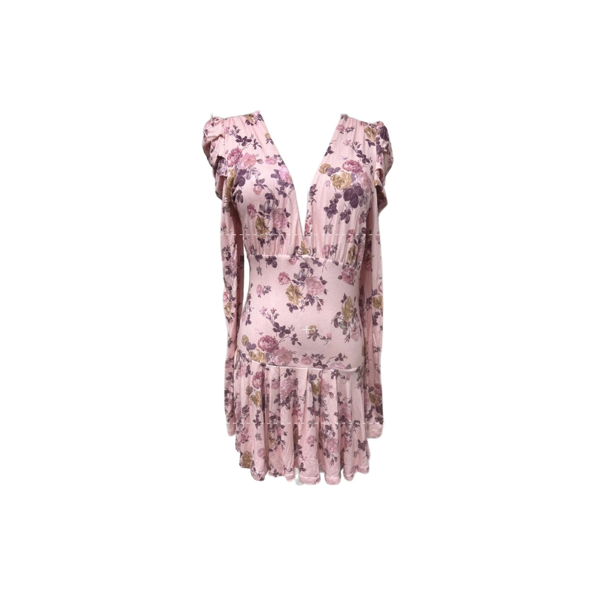 LoveShackFancy Floral Puff Shoulder Sleeves V-neck Maren Mini Dress Size S Dress Pink with floral pattern