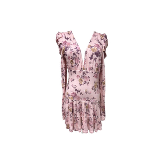 LoveShackFancy Floral Puff Shoulder Sleeves V-neck Maren Mini Dress Size S Dress Pink with floral pattern