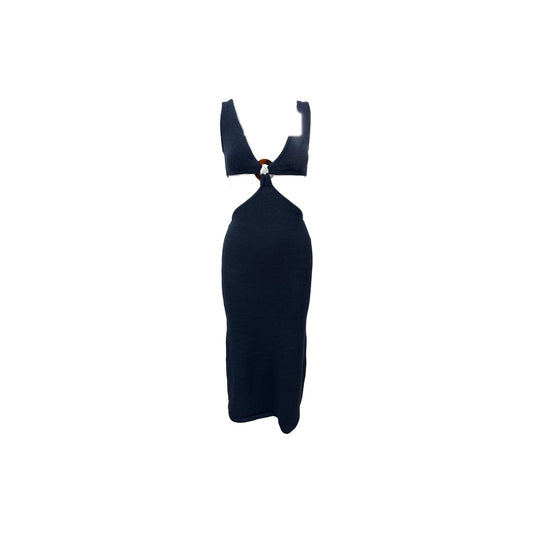 Cult Gaia Cotton Knit V-Neck Sleeveless Cut-Out Bank Midi Dress Blue Size XS